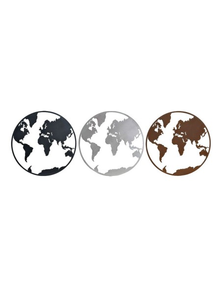 Figurine Décorative DKD Home Decor Mappemonde Noir Cuivre Blanc 60 x 1 x 60 cm (3 Pièces)