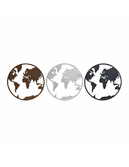 Figurine Décorative DKD Home Decor Mappemonde Noir Cuivre Blanc 40 x 1 x 40 cm (3 Pièces)