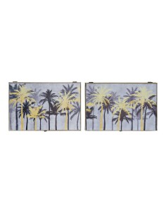 Boîte Décorative DKD Home Decor Noir Doré Bois MDF Palmiers Tropical Compteur (2 Unités)