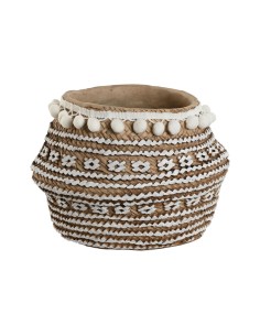 Cache-pot Home ESPRIT Blanc Marron Beige Marron Clair Ciment Tropical 25 x 25 x 18 cm