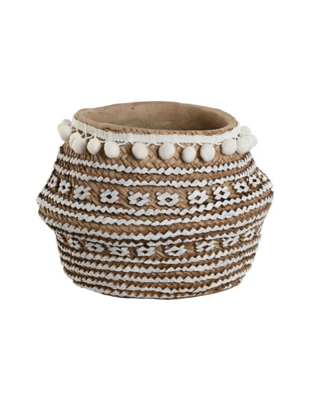Cache-pot Home ESPRIT Blanc Marron Beige Marron Clair Ciment Tropical 25 x 25 x 18 cm