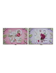 Boîte Décorative DKD Home Decor Rose Lila Bois MDF Tropical Compteur (2 Unités)