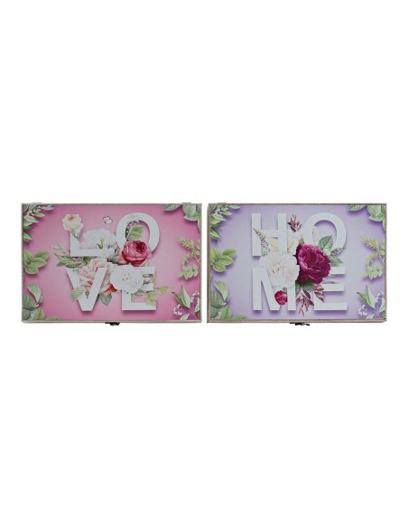 Boîte Décorative DKD Home Decor Rose Lila Bois MDF Tropical Compteur (2 Unités)