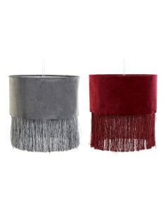 Écran de lampe DKD Home Decor 8424001773930 Gris Bordeaux Métal Velours Frange Sixties 30 x 30 x 29 cm (2 Unités)