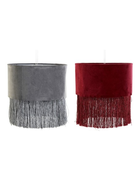 Écran de lampe DKD Home Decor 8424001773930 Gris Bordeaux Métal Velours Frange Sixties 30 x 30 x 29 cm (2 Unités)