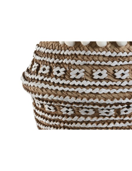 Cache-pot Home ESPRIT Blanc Marron Beige Marron Clair Ciment Tropical 25 x 25 x 18 cm