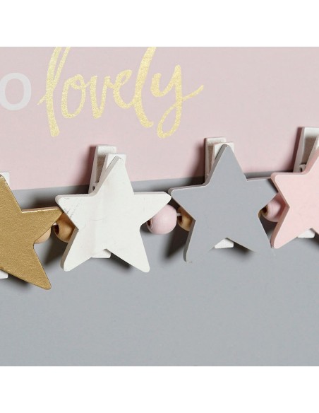 Cadre Photos avec Pinces DKD Home Decor Hello Lovely Bois MDF Etoiles 40 x 1 x 24 cm