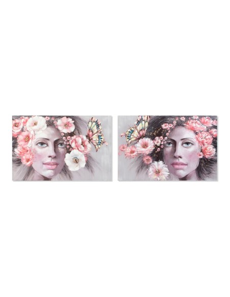 Cadre DKD Home Decor Girl Fleurs 120 x 3 x 80 cm Moderne (2 Unités)