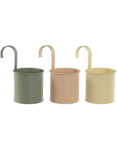 Cache-pot Home ESPRIT Jaune Vert Ambre Rose clair Métal 11,5 x 11,5 x 21 cm (3 Unités)