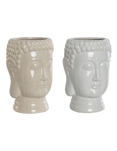 Cache-pot Home ESPRIT Blanc Beige Céramique 15 x 15 x 25 cm (2 Unités)