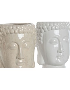 Cache-pot Home ESPRIT Blanc Beige Céramique 15 x 15 x 25 cm (2 Unités) 2