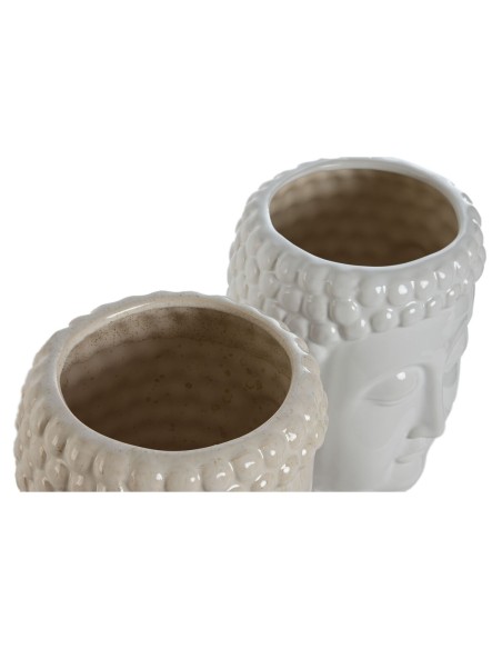 Cache-pot Home ESPRIT Blanc Beige Céramique 15 x 15 x 25 cm (2 Unités)