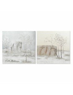 Cadre DKD Home Decor Toile 100 x 3,8 x 100 cm Arbres Cottage (2 Unités)