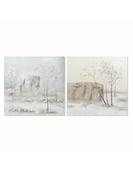 Cadre DKD Home Decor Toile 100 x 3,8 x 100 cm Arbres Cottage (2 Unités)