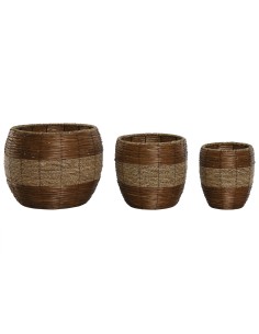 Set de pots de fleurs Home ESPRIT Naturel Métal Fibre Tropical 33 x 33 x 30 cm