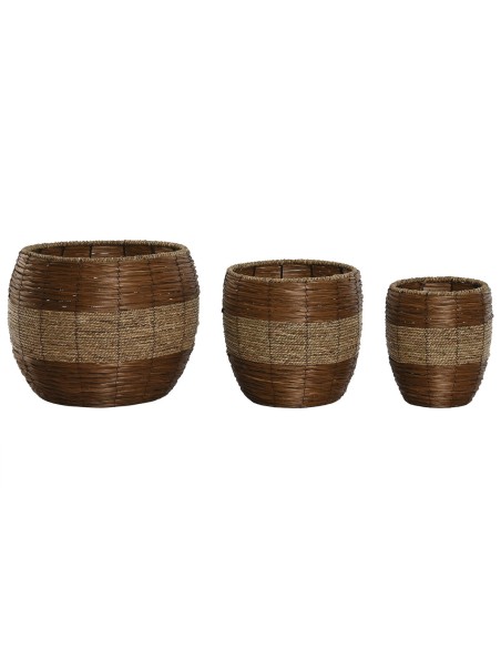 Set de pots de fleurs Home ESPRIT Naturel Métal Fibre Tropical 33 x 33 x 30 cm