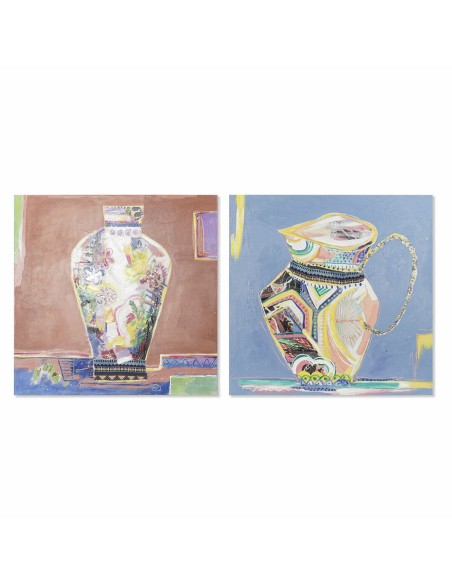 Cadre DKD Home Decor Toile 80 x 2,8 x 80 cm Vase Moderne (2 Unités)