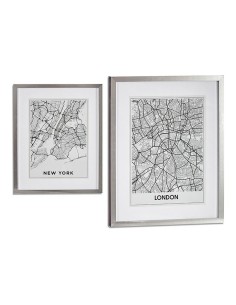 Cadre Londres New York Argent Bois verre (43 x 3 x 53 cm)