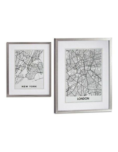 Cadre Londres New York Argent Bois verre (43 x 3 x 53 cm)