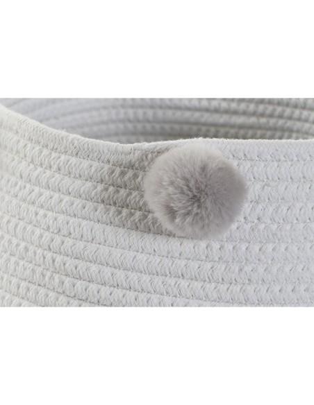 Panier DKD Home Decor Gris Bleu ciel Rose clair Pompons 30 x 30 x 26 cm Bois (3 Unités) (12 Unités)