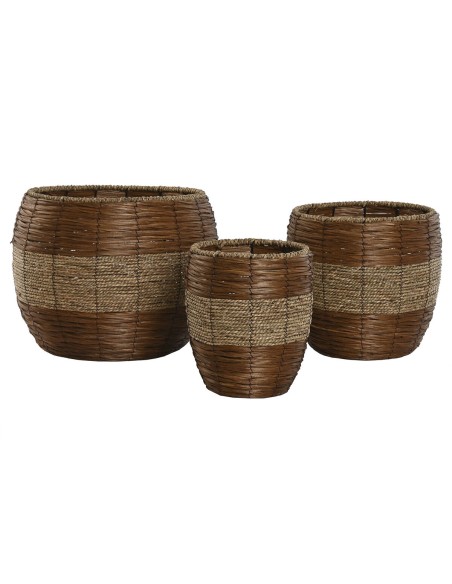 Set de pots de fleurs Home ESPRIT Naturel Métal Fibre Tropical 33 x 33 x 30 cm