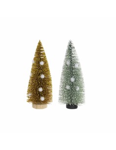 Sapin de Noël DKD Home Decor Polyester Bois Pompons (2 pcs) (7 x 7 x 17 cm)