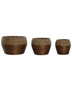 Set de pots de fleurs Home ESPRIT Naturel Métal Fibre Tropical 32 x 32 x 23 cm