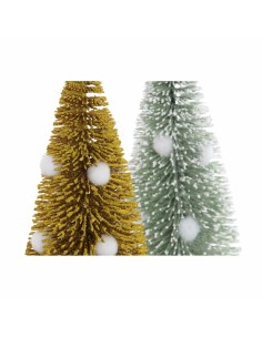 Sapin de Noël DKD Home Decor Polyester Bois Pompons (2 pcs) (7 x 7 x 17 cm) 2