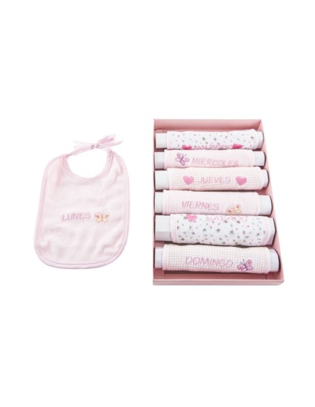Ensemble de Bavoirs Home ESPRIT Bleu Rose Coton 19 x 29 x 3 cm (4 Unités)
