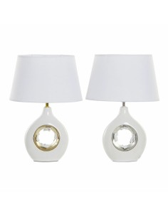 Lampe de bureau DKD Home Decor Blanc Argent Polyester Porcelaine 220 V Doré 50 W (2 pcs) (31 x 21 x 45 cm)