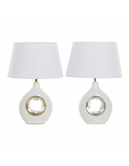 Lampe de bureau DKD Home Decor Blanc Argent Polyester Porcelaine 220 V Doré 50 W (2 pcs) (31 x 21 x 45 cm)