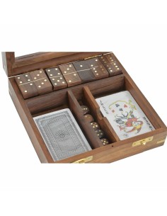 Jeu de société DKD Home Decor Sheesham 17 x 17 x 5,5 cm Doré Marron 4 Pièces