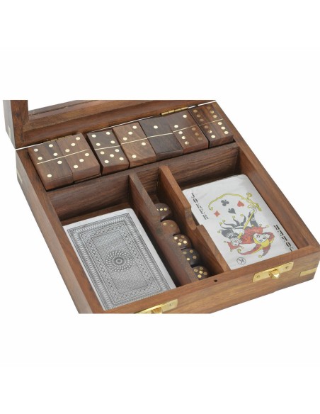 Jeu de société DKD Home Decor Sheesham 17 x 17 x 5,5 cm Doré Marron 4 Pièces