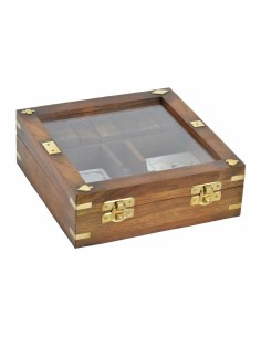 Jeu de société DKD Home Decor Sheesham 17 x 17 x 5,5 cm Doré Marron 4 Pièces 2
