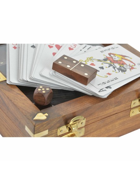 Jeu de société DKD Home Decor Sheesham 17 x 17 x 5,5 cm Doré Marron 4 Pièces