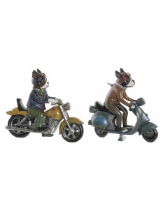 Figurine Décorative DKD Home Decor 27 x 10 x 24 cm Rouge Bleu Moto Jaune Vintage Chien (2 Unités)