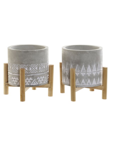Bougie DKD Home Decor Gris Bois Marron Ciment Aluminium Cire (10 x 10 x 12 cm) (2 Unités)