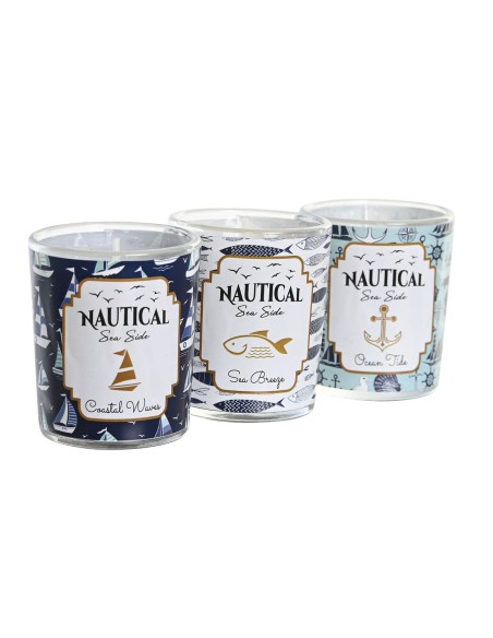 Bougie DKD Home Decor Bleu Cire Verre 17 x 5 x 6 cm (3 Unités)