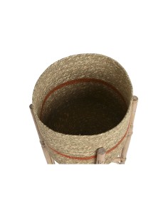Set de pots de fleurs Home ESPRIT Naturel Jute Bois de manguier 26 X 26 X 67 cm (2 Pièces) 2