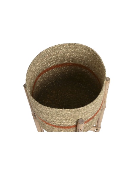 Set de pots de fleurs Home ESPRIT Naturel Jute Bois de manguier 26 X 26 X 67 cm (2 Pièces)
