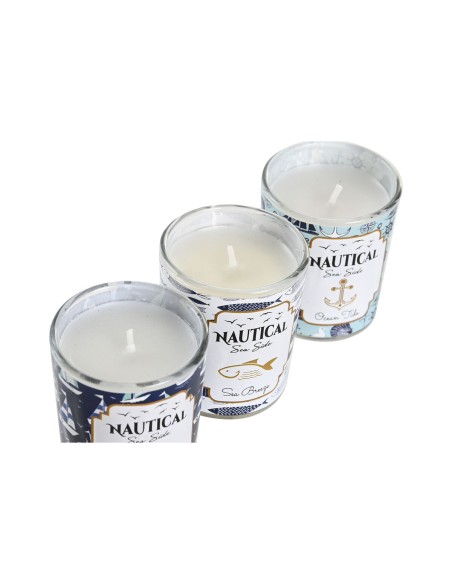 Bougie DKD Home Decor Bleu Cire Verre 17 x 5 x 6 cm (3 Unités)
