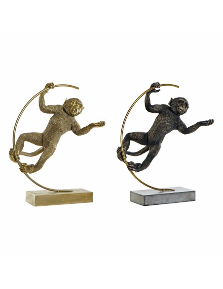 Figurine Décorative DKD Home Decor 33 x 25 x 48 cm Noir Doré Singe Moderne (2 Unités)