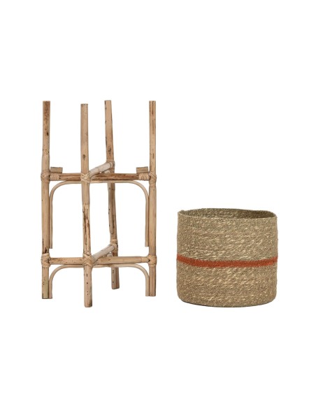 Set de pots de fleurs Home ESPRIT Naturel Jute Bois de manguier 26 X 26 X 67 cm (2 Pièces)