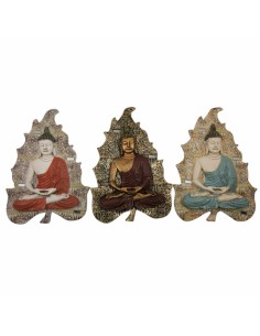 Décoration murale DKD Home Decor Bleu Rouge Doré Buda Oriental 19 x 3,1 x 26,5 cm (3 Pièces)