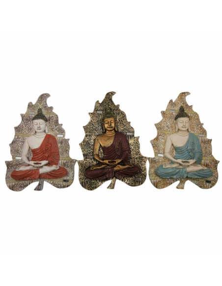 Décoration murale DKD Home Decor Bleu Rouge Doré Buda Oriental 19 x 3,1 x 26,5 cm (3 Pièces)