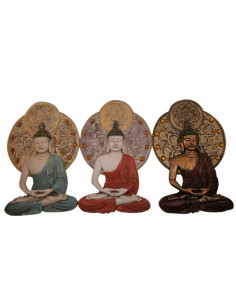 Décoration murale DKD Home Decor 20 x 4 x 30,3 cm Rouge Bleu Doré Buda Oriental (3 Pièces)