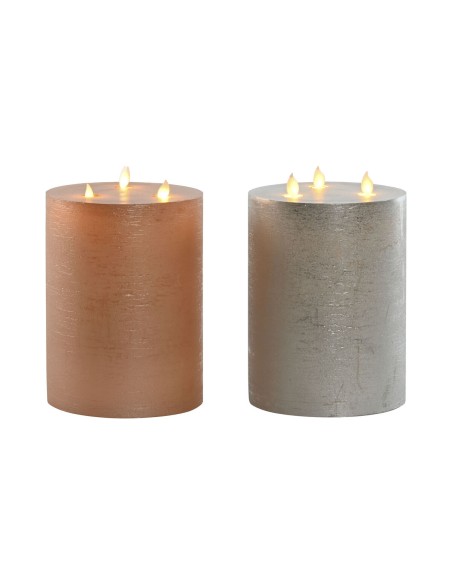 Bougie LED DKD Home Decor Doré Argenté 15 x 15 x 20 cm (AA) (2 Unités)