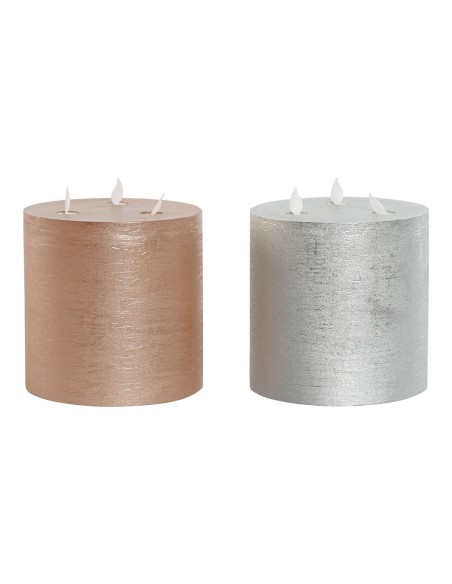 Bougie LED DKD Home Decor Doré Argenté 15 x 15 x 15 cm (AA) (2 Unités)