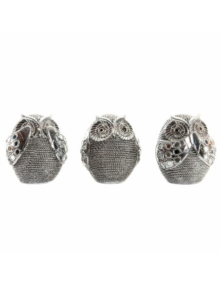 Figurine Décorative DKD Home Decor Multicouleur Argenté Hibou Chrome 12 x 11 x 14 cm (3 Unités)
