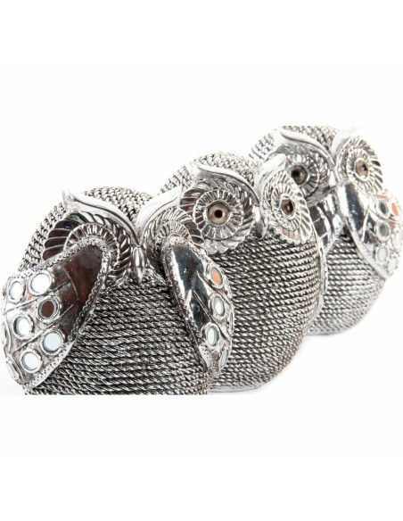 Figurine Décorative DKD Home Decor Multicouleur Argenté Hibou Chrome 12 x 11 x 14 cm (3 Unités)